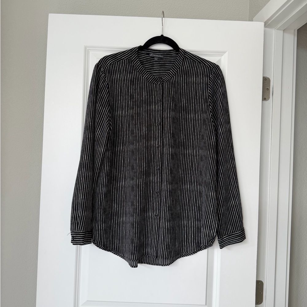 Adrianna Papell Black and White Pinstripe Button-Up Shirt